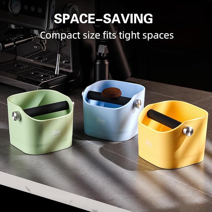 Espresso Knock Box - Bincoo Blue Espresso Machine Knock Box/Espresso Grounds Knock Box, Barista Style Coffee Knock Box for Grounds with Removable Shock-Absorbent Knock Bar and Anti-Slip Base. (Blue)