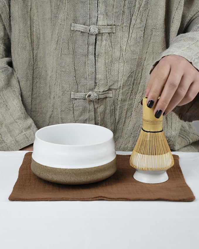 Artcome Premium Matcha Tea Set - 19.6oz Ceramic Bowl, Bamboo Whisk, Scoop, Whisk Holder & Brewing Guide - Authentic Japanese Tea Ceremony Tools for Matcha Preparation