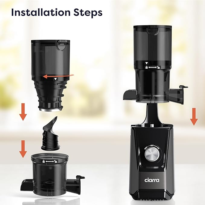Ciarra Cold Press Juicer - 4.3” XL Feed Chute, Quiet Motor, 406Oz BPA-Free Juicer Machines, 90% Juice Yield Slow Masticating Juicer for Whole Fruits & Vegetables, Easy to Clean