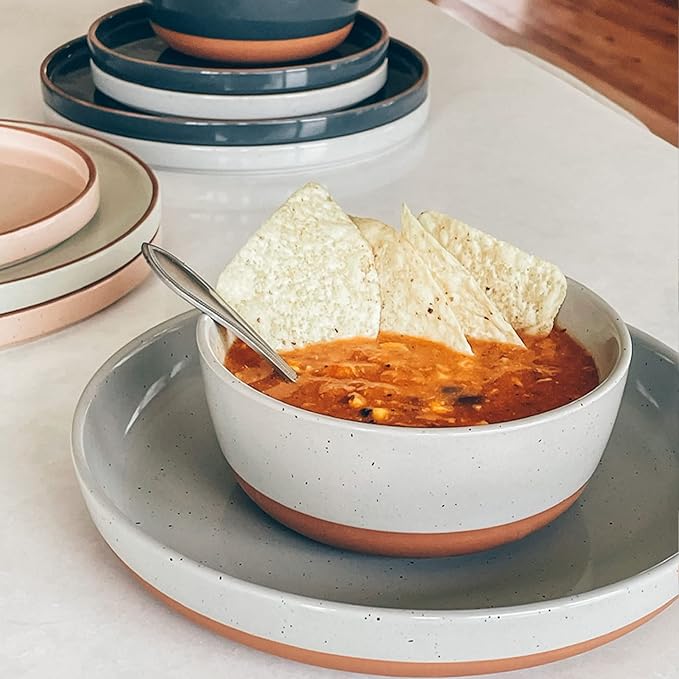 Mora Ceramic Flat Bowls Set of 4-25 oz- For Soup, Salad, Rice, Cereal, Breakfast, Dinner, Serving, Oatmeal, etc - Microwave, Dishwasher and Oven Safe Porcelain Bowl for Eating and Kitchen- Earl Grey