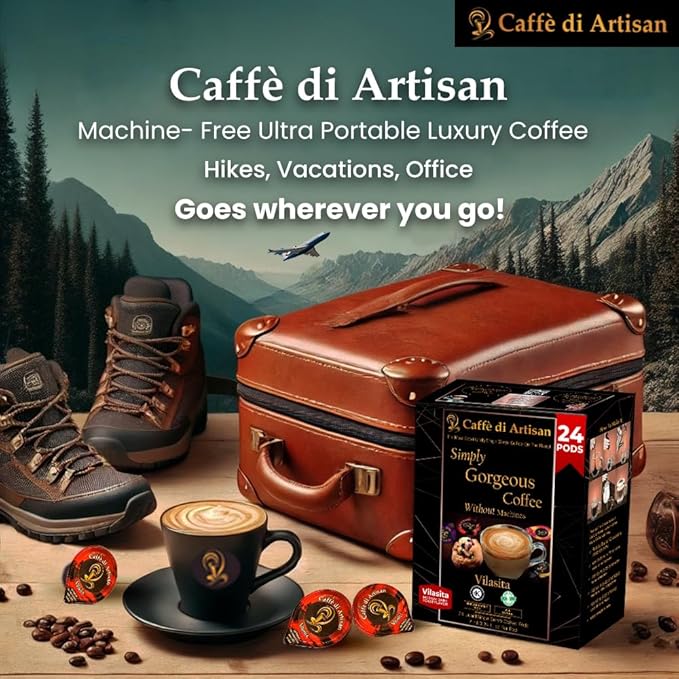 Caffè di Artisan Liquid Coffee Pods – Premium Single-Serve Coffee for Cold Brew concentrate, Iced Coffee & Hot Coffees – Machine-Free, Eco-Friendly, Ready in Seconds. Rich; Vilasita with Frother; Arabica; Medium Dark Roast – 24 Count