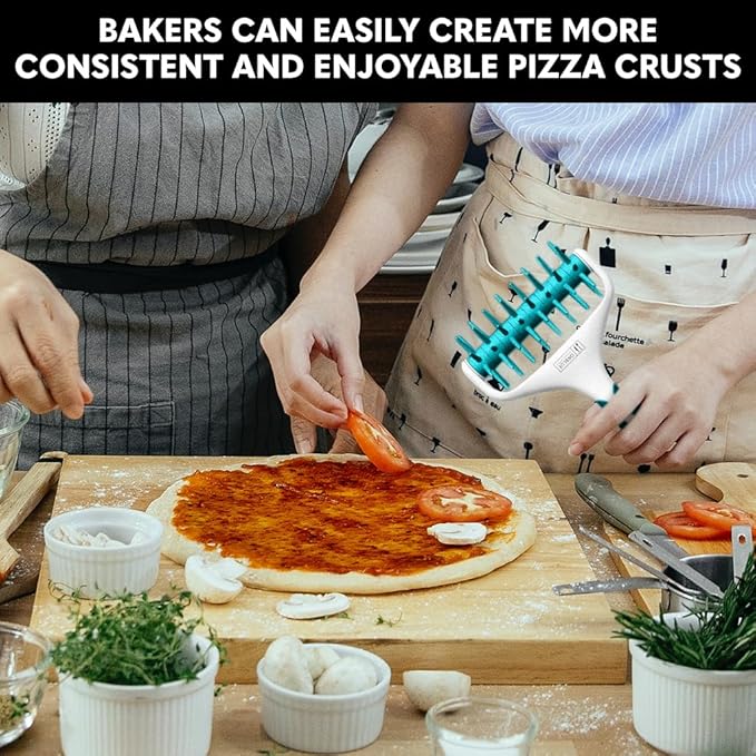 Orblue Pizza Dough Docker, Pastry Roller with Spikes, Pizza Docking Tool for Home & Commercial Kitchen - Pizza Making Accessories that Prevent Dough from Blistering, Aqua