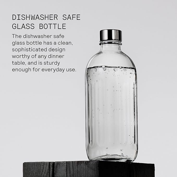 Aarke Carbonator Pro, Sparkling & Carbonation Water Machine, Stainless Steel with Glass Reusable Bottle Volume 800 mL/27 fl oz (Matte Black)