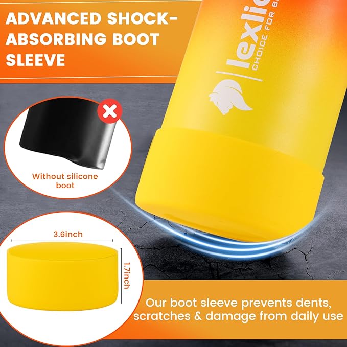 Lexlion 32 Oz Triple Walled Insulated Stainless Steel Fruit Infuser Bottle, Thermal Leaf Infuser, Silicone Sleeve, 3 Lids Leakproof, Metal Mug Gallon
