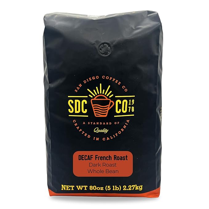 San Diego Coffee DECAF French Roast, Dark Roast, Whole Bean Coffee, 5-Pound Bag Café en grano tostado descafeinado