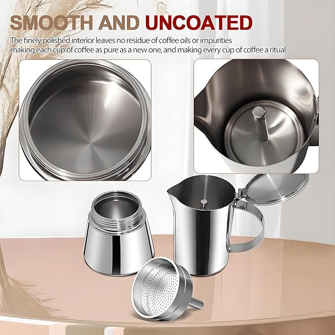 Uncoated 12 Cup Moka Pot 304 Thickened Stainless Steel Coffee Maker Stovetop Espresso Coffeemaker Italian Classic Style Brewing Greca Cafe Mocha Machine for Cafeteras Camping Travel Home 600ml 20oz