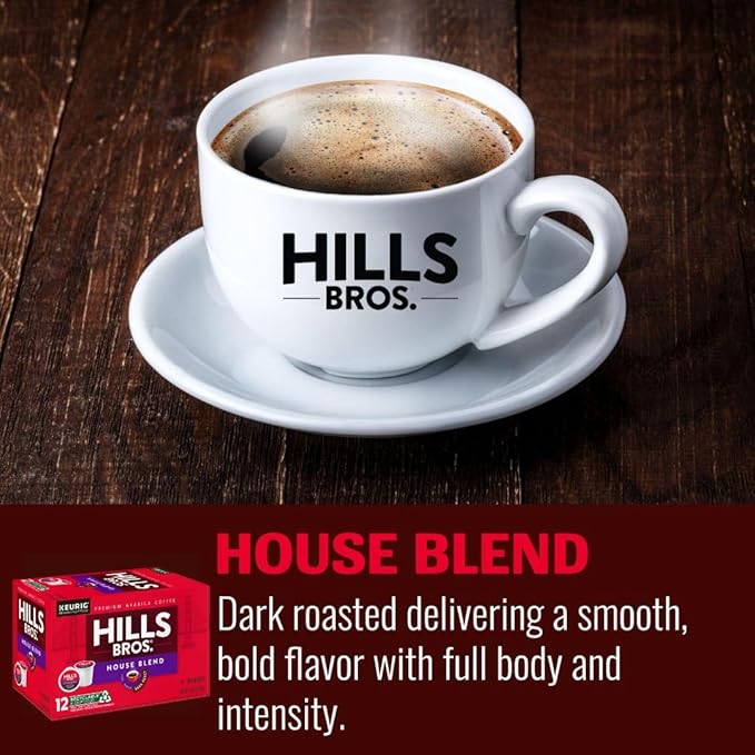 Hills Bros. House Blend Keurig K-Cup Pods for Keurig Brewers – Dark Roast Premium Arabica Blend, Kosher – 1 Pack of 12 Single Serve Pods