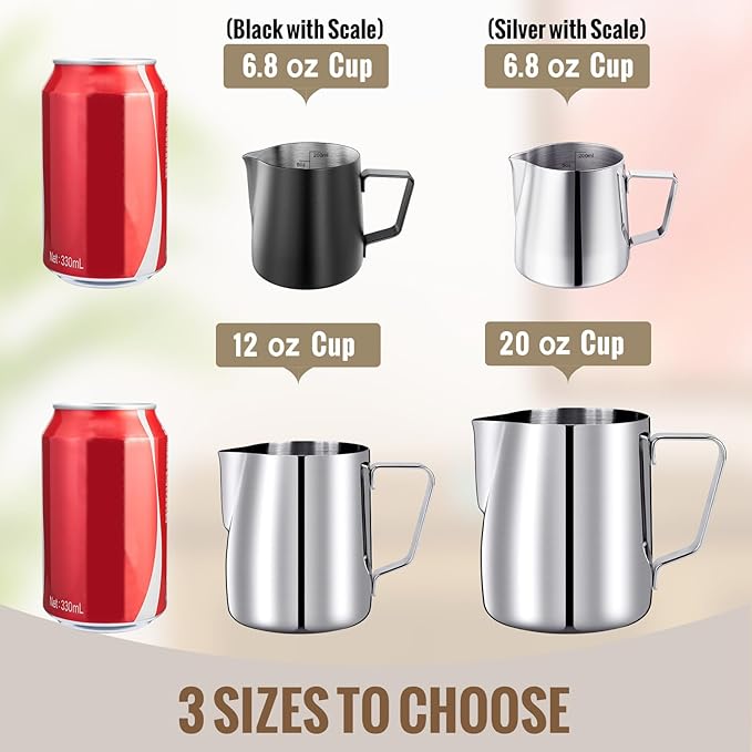 HULISEN Milk Frothing Pitcher, 6.8oz/200ml Stainless Steel Milk Frother Cup, Small Steaming Pitcher for Espresso Machine, Latte Art Pour Cup
