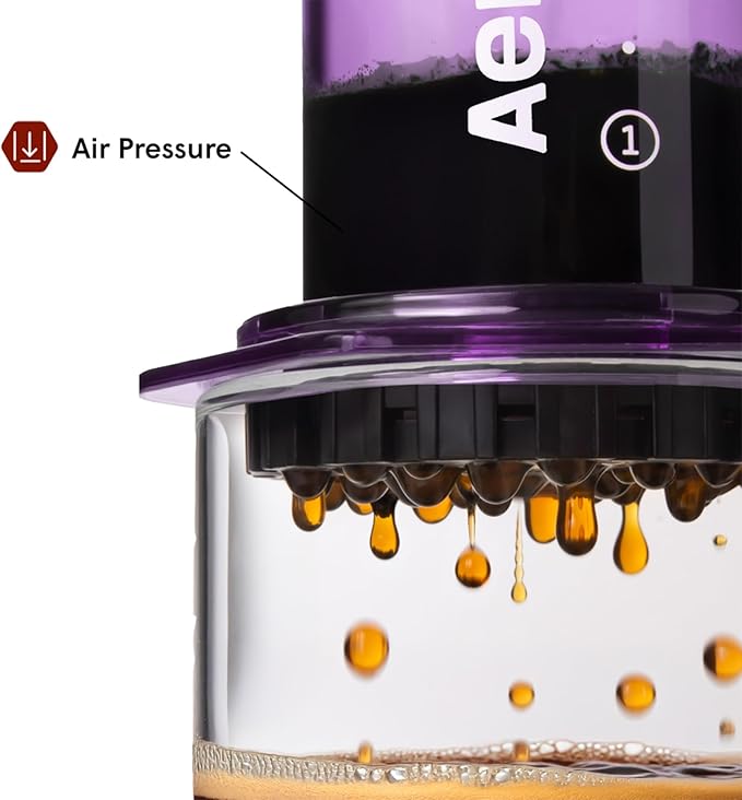AeroPress Clear Purple Coffee Press – 3 In 1 Brew Method Combines French Press, Espresso, Full Bodied Coffee Without Grit or Bitterness, Small Portable Coffee Maker for Camping & Travel, Purple