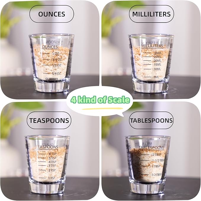 2 Pack Shot Glasses Measuring Cup,Espresso Shot Glass with 4 Measurement Methods(OZ/ML/TSP/TBSP),Dishwasher Safe,Perfect for Coffee,Cocktails and Kitchen Use (Black)