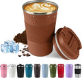 Vacuum-Insulated Stainless Steel Travel Coffee Mug, Leak-Proof Reusable Coffee Cup with Lid - Keep Hot & Cold Drinks for Hours, Durable Thermos Tumbler for Men & Women (3rd-Light Coffee, 12OZ)