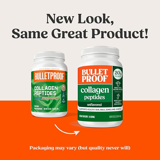 Bulletproof Unflavored Collagen Peptides Powder, 42.3 Ounces, Grass-Fed Collagen Protein and Amino Acids for Skin, Bones and Joints, Packaging May Vary