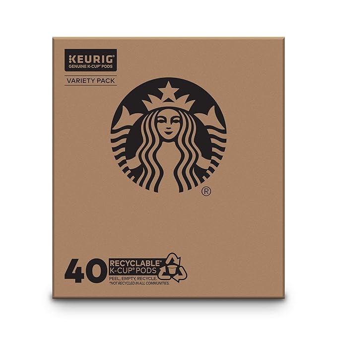 Starbucks K-Cup Coffee Pods, Light, Medium, Dark Roast & Flavored Variety Pack for Keurig Brewers, 1 box (40 pods total)