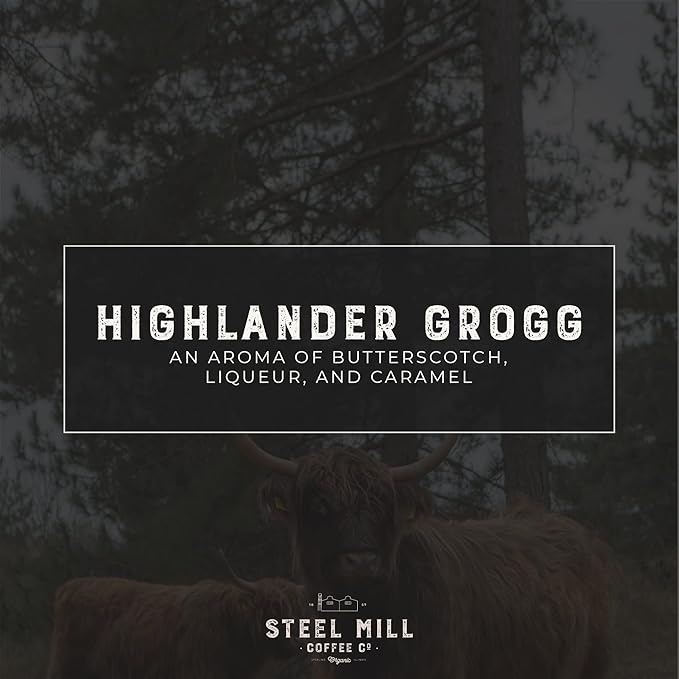 Steel Mill Coffee Co. Highlander Grogg Flavored Coffee - Ground Coffee, Regular, Medium Roast, 100% Arabica Beans, Vegan, Gluten-Free, Sugar-Free, 12 oz Bag