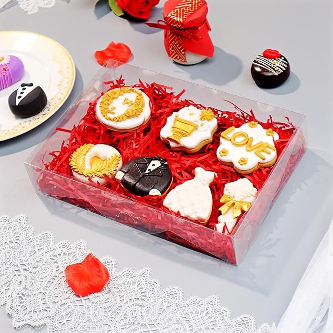 10PCS Clear Strawberry Boxes - 10x7x2 inches Cookie, Macaron & Treat Boxes for Party Favors