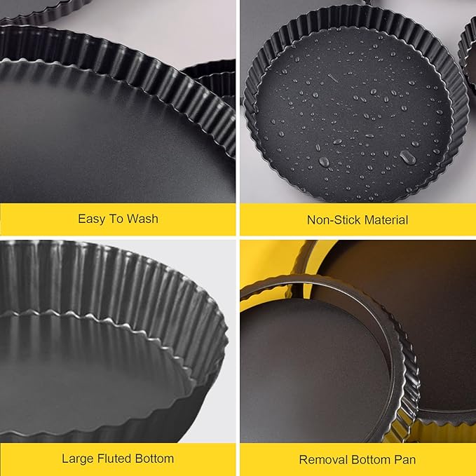 7 Inch Tart Pan Fluted Fruit Pie Pans with Removable Base Nonstick Coating Tarts Molds for Baking Supply For Pizza Tartlet Cake Quiche