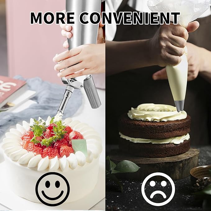 Professional Whipped Cream Dispenser, Durable Aluminum Cream Whipper with 2 Sets of Stainless Steel and Plastic Tips & Cleaning Brush,1-Pint / 500 ML