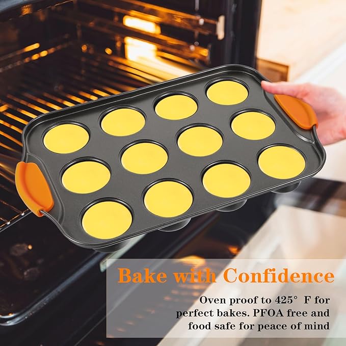 2Pack Mini Cheesecake Pans Removable Bottom Mini Cupcake Pans, 12 Cavity Minii Cheesecake Molds with Silicone Handle Nonslip Muffin Pan Baking Supplies
