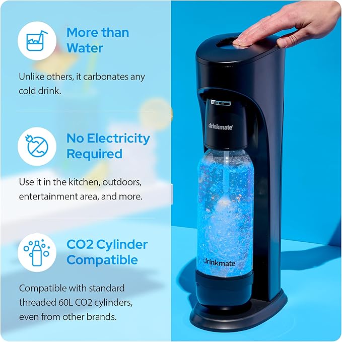 Drinkmate OmniFizz Sparkling Water and Soda Maker, Carbonates Any Drink, Special Bundle - Includes 60L CO2 Cylinder, Two Carbonation Bottles, and Fizz Infuser (Matte Black)