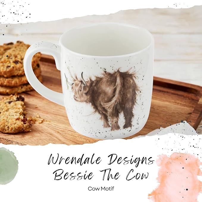 Royal Worcester Wrendale Designs 14 oz Mug, Daisy Coo - Fine Bone China with Cow Motif - Woodland Themed Tea Mug for Cozy Cottagecore Homes - Safe Ceramic Drinkware for Daily Use