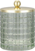 Glass Jar with Metal Lid for Bathroom Organization, Clear Apothecary Jar for Cotton Balls, Q Tips, and Small Accessories, Stylish Bathroom Storage Container Sage Green, Gold