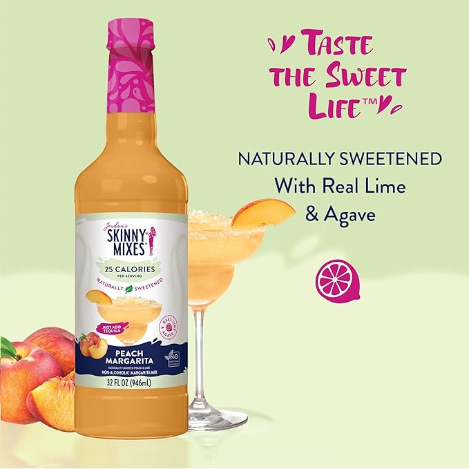 Jordan's Skinny Syrups Sugar Free Syrup, Naturally Sweetened Peach Margarita Mix, 32 oz, Low Calorie Flavoring, Protein Shake, Cocktail & More, Gluten Free, Keto Friendly