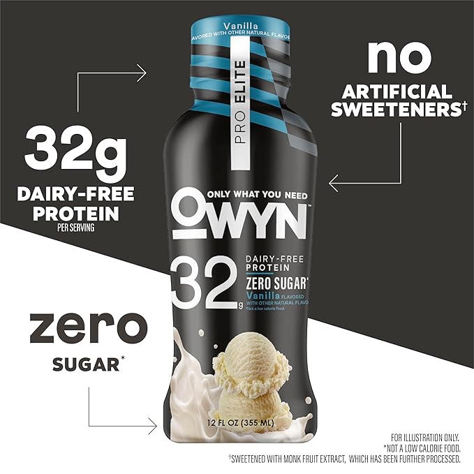 OWYN Only What You Need Pro Elite Vegan Plant Based High Protein Shake, Vanilla, 12 Pack, 32g Protein, Amino Acids, Prebiotics, Omega-3, Workout and Recovery, 0g Net Carbs, Zero Sugar, Keto