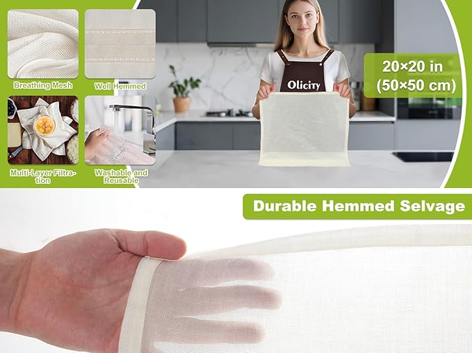 Organic Cheese Cloths, GOTS Certified, 4PCS, Grade 100,20x20Inch Hemmed Cheese Cloth Fabric Reusable Fine Mesh Cloth, 100% Cotton Unbleached Muslin Cheesecloth for Straining, Cooking, Butter,Tea,Tofu
