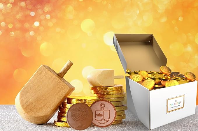 The Dreidel Company Chocolate Candy Milk Chocolate Coins, Hanukkah Gelt, Gold Coins, Made with Belgian Chocolate (1820-Pack)