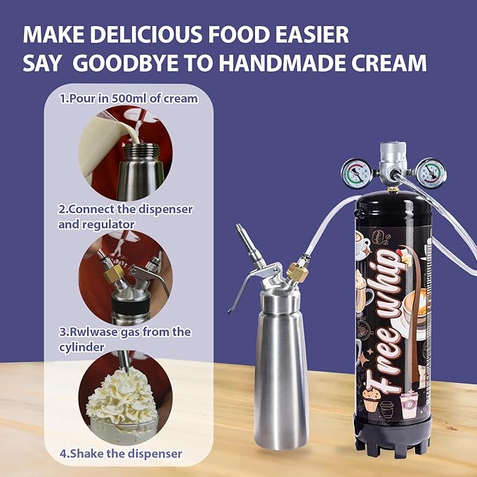Free Whip 2.2L Whipped Cream Charger Tank Cartridges for Cake Desserts, Fits with Any Standard Dispensers,(1364g 3-Cylinders)
