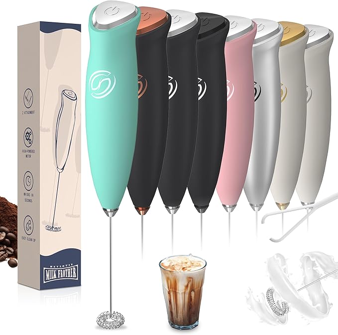 Milk Frother Handheld Frother Wand Drink Mixer Handheld Coffee Stirrers Electric Frother for Coffee Mixer Wand with 2 Whisk frother for protein powder coffee frother handheld-Aqua