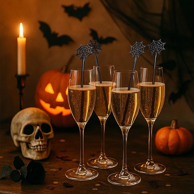 30 Pcs Halloween Swizzle Sticks Plastic Coffee and Cocktail Stirrers Fall Thanksgiving Drink Stirrers Cocktail Mixers for Halloween Fall Autumn Party Tea Coffee Bar Decoration(Spider Web)