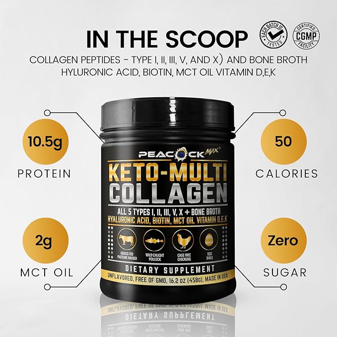 Multi Collagen Protein Powder 16.2 oz (Pack of 6) | 5 Types with Bone Broth, Hydrolyzed Peptides, Biotin & MCT Oil, Unflavored, Supports Skin, Hair, Nails, Joints & Gut Health