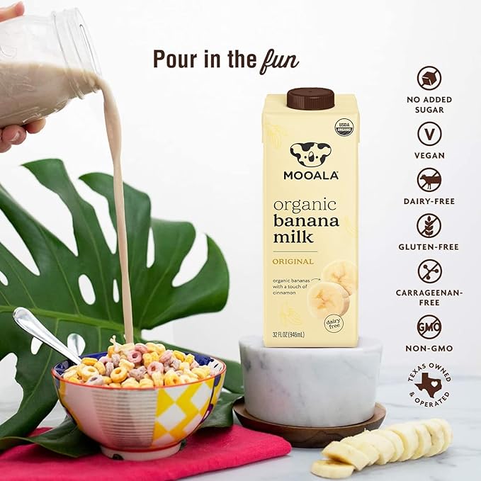 Mooala – Organic Original Bananamilk, 32 FL Oz (Pack of 6) – Shelf-Stable, Non-Dairy, Nut-Free, Gluten-Free, Plant-Based Beverage