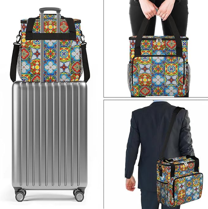 mandala flower vintage Coffee Maker Carring Bag Travel Carrying Storage Tote Bag Compatible with Keurig K-Mini or K-Mini Plus Portable Single Serve Coffee Brewer Case with Pockets for K-cup Pods