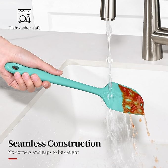 600ºF Heat Resistant Spatula, 11.34 inch High Heat Food Safe Semless Kitchen Silicone Scraper for Cooking Baking Mixing Scraping Stirring Nonstick Cookware Pan Bowl (Turquoise)