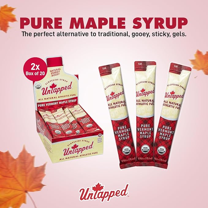 UnTapped Maple Syrup Packets Box of 20, Pack of 2 | Pure Maple Syrup Gel Packs for Runners | Single-Serve Running Energy Gels | Low Glycemic | Fuel to Keep You Running Longer