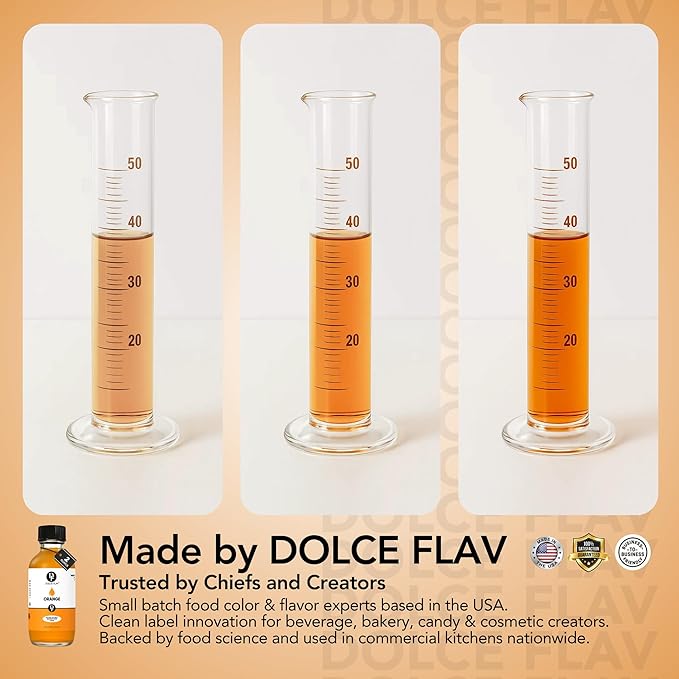 Dolce Flav Natural Orange Food Coloring – 2 oz Bright Plant-Based Liquid Dye | Water-Soluble Color for Baking, Drinks & Desserts | Graduated Dropper Included | No Artificial Dyes | Kosher | Made in USA