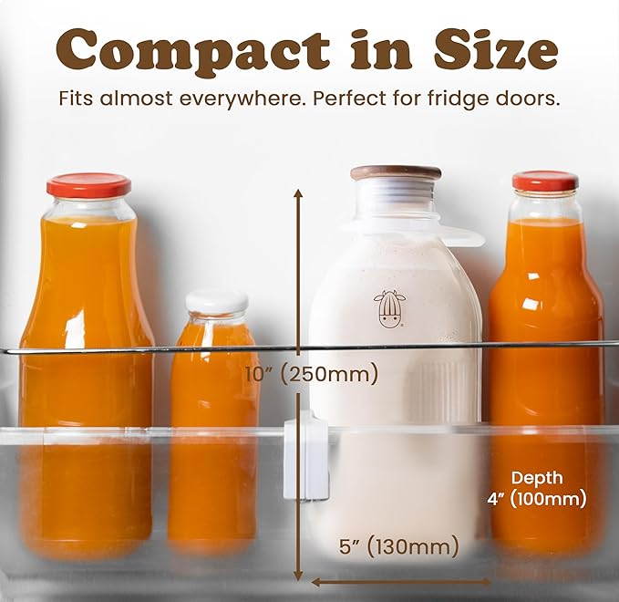 Almond Cow - Glass Pitcher with Lid and Spout, Glass Bottle Milk Container for Refrigerator, Clear Milk Jar Bottles, Food-Grade Liquid Container, 60 fl oz Capacity, 5 x 4 x 10 Inches