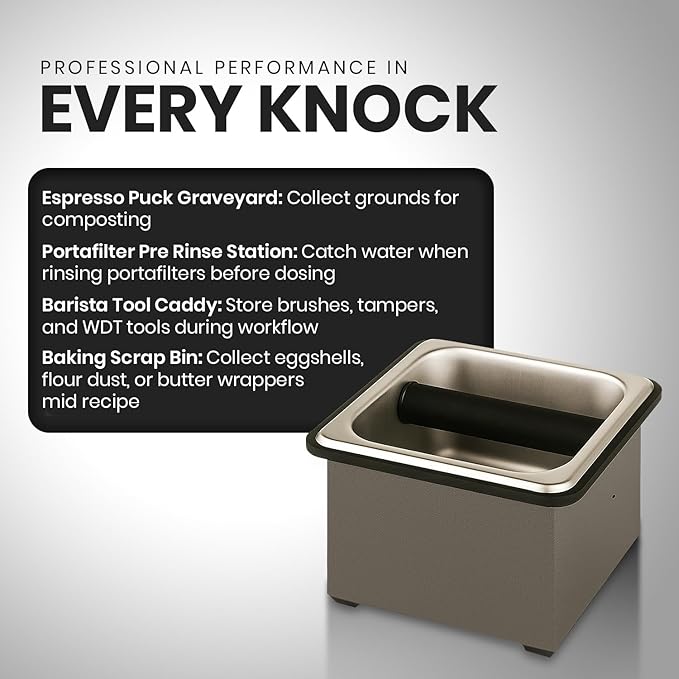 Rattleware Stainless Steel Knock Box - Perfect for Home, Cafe, Restaurant, Hotel, Office, or Commercial Establishment - Heavy Duty Knock Box Trusted By Baristas Worldwide (7.5" x 7" x 4")