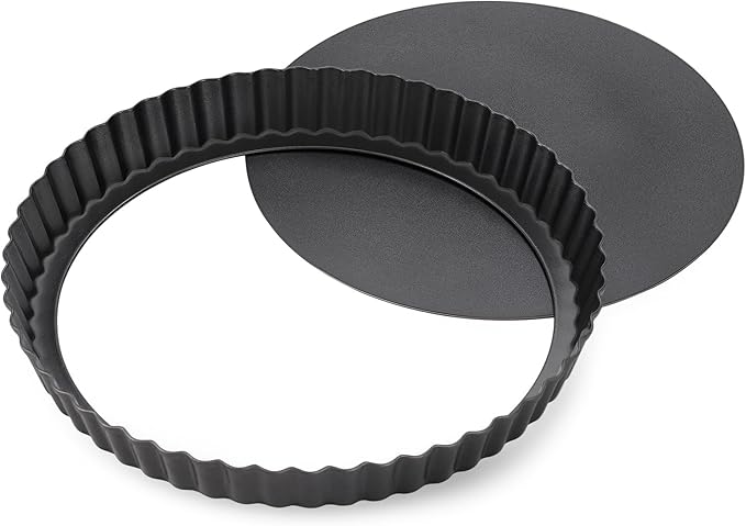 Tart Pan Removable Bottom - 9 Inch Non-Stick Carbon Steel Pie Pan for Baking Tarts, Pies, Quiches, Brownies, Quiche Baking Dish with Fluted Edges, Fruit Tart Mold