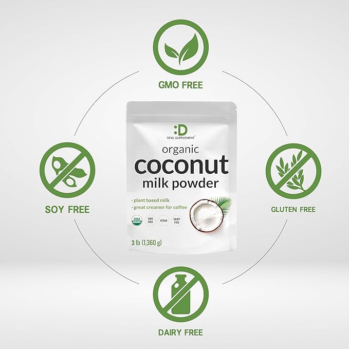Unsweetened Organic Coconut Milk Powder, 3lbs – Dairy Free Creamer Alternative – Sugar Free Raw Flavor – Rich Source of MCT Oil – Great for Coffee or Tea – Non-GMO, Plant Based, Keto