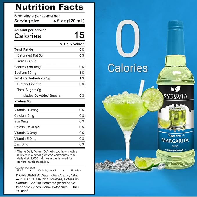 Syruvia Sugar Free Margarita Syrup, Flavored Syrup for Cocktails, Drinks, Lemonades, Iced Teas, and Desserts – 25.4 fl oz, With Pump