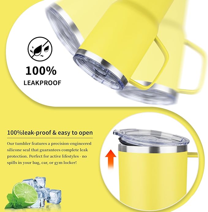20oz Insulated Tumbler with Handle Stainless Steel Travel Coffee Mug with Lid and Straw Double Wall Vacuum Leak-proof Reusable Thermal Water Cup for Hot and Cold Drinks (Yellow,1 Pack)