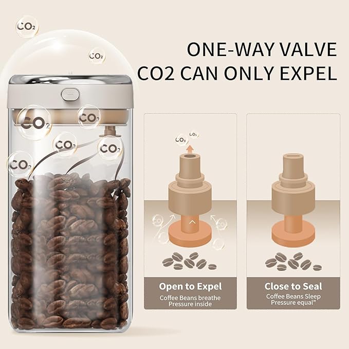 Coffee Canister with Premium Glass - Airtight Coffee Container with One-Way CO2 Valve and Freshness Tracker, Perfect for Coffee Bean Storage,(37 oz / 1100ml)