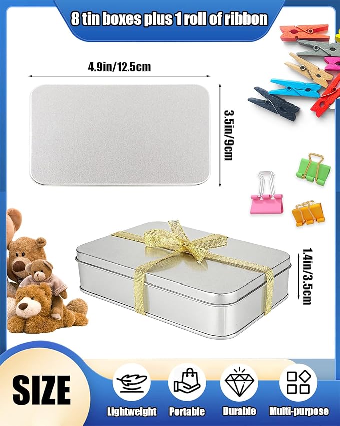 Metal Tins Box With Lid, 8 Pack Cookie Tins With Lids Tin Containers With Lids For Treats, Gifts, Favors, Candle And Crafts (4.92 x 3.54 x 1.37)