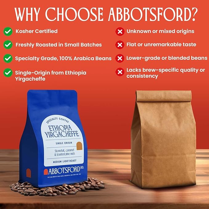 Ethiopia Yirgacheffe Coffee Beans, Medium-Light Roast Ethiopian Coffee Beans with Stone Fruit, Caramel & Toasted Pine Nuts, Flavored Single Origin 12oz Bag, Perfect Festive Gift