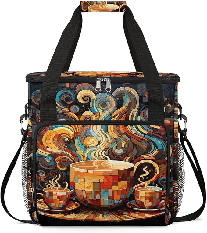 coffee beans cup cartoon Coffee Maker Carring Bag Travel Carrying Storage Tote Bag Compatible with Keurig K-Mini or K-Mini Plus Portable Single Serve Coffee Brewer Case with Pockets for K-cup Pods