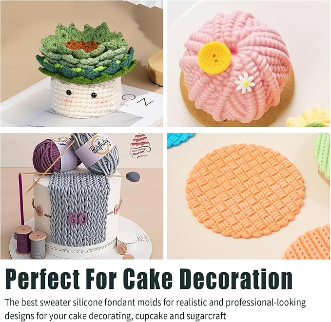 KALAIEN Sweater Texture Fondant Impression Mats Knit Fondant Embosser Texture Mats for Clay Cake Decorating Fondant Molds 1Pcs(Style 2)
