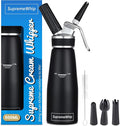 PRO Cream Dispenser, Durable High-Grip, Metal Lid with Rubber, 3 Nozzles, for Hot/Cold Use, Cleaning Brush Included, Black - 500 ml / 1 Pint